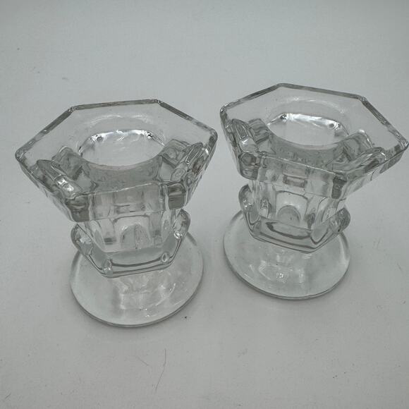 Candle Holders Glass Tapered Candles Set of 2 - Picture 1 of 3